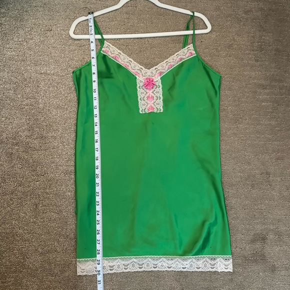 Betsey Johnson Intimates Vintage 90βs Green Lace Pink Bows Nightie Slip Dress L - Picture 13 of 16